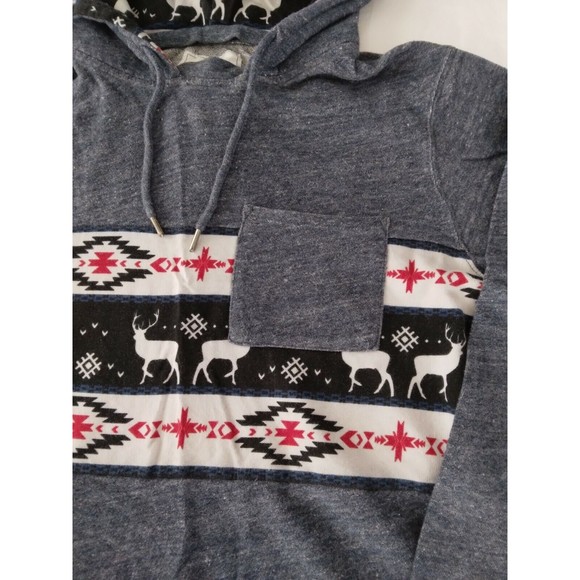 On The Byas Pullover Hoodie Blue Red White Deer 100% Cotton Womens Size Medium - Picture 4 of 10
